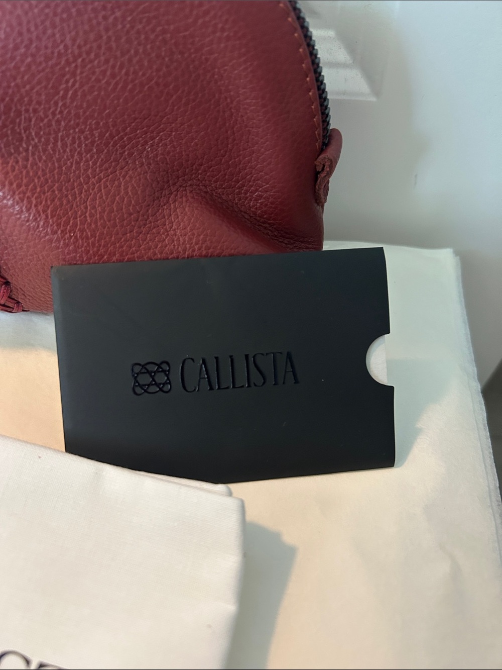 Callista Burgundy Leather Clutch - Picture 2 of 6
